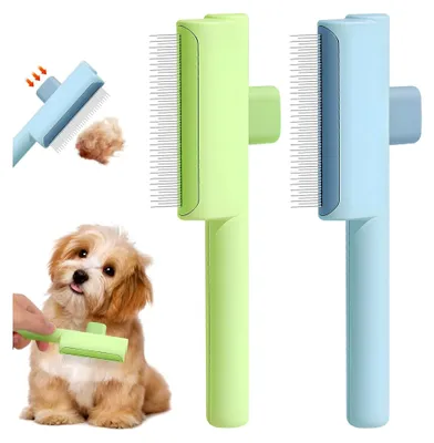 Produktbild von Selbstreinigender Kamm für Haustiere, Bürste für Katzen, 2 Stück, Kamm zur Fellpflege mit Epilierknopf, Flohkamm für Hunde und Katzen