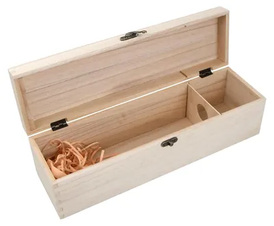 Zdjęcie produktu dla Drewniane pudełko na 1 butelkę, z pokrywą, wymiary 35 x 10 x 10 cm, do przechowywania wina