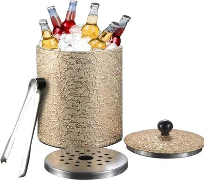 Immagine prodotto di Secchiello per il ghiaccio in acciaio inossidabile a doppia parete con coperchio - Contenitore isolante in acciaio inossidabile a doppia parete con coperchio ribaltabile - per feste e eventi in bar