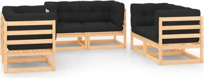 Produktbild von ZMH 6-tlg. Garten-Lounge-Set mit Kissen Massivholz Kiefer