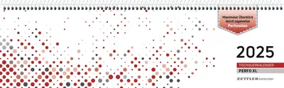 Produktbild von Zettler - Tischquerkalender 2025 Perfo XL rot, 36,2x10,6cm, Bürokalender mit 112 Seiten, Tages-, Wochen- und Zinstageszählung, Steuerterminen, Tagesweise perforiert und deutsches Kalendarium