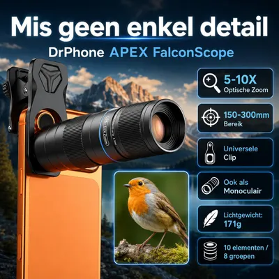 Productafbeelding van DrPhone APEX RangerScope Smartphone Telelens 5-10x Zoom 150-300mm Externe HD