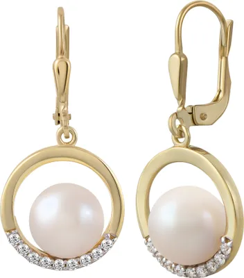 Produktbild von Fascination by Ellen K. Ohrringe Gold 375 Perle weiß 8-8,5mm Zirkonia weiß