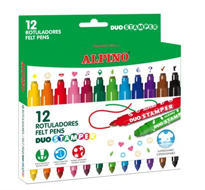 Obrázok produktu pre Alpino Duo, Hrubá, 12 farba/farieb, Rôzne farby, Guličkový a štetcový hrot, 6 mm, Rôzne farby