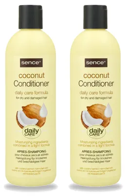 Imagen del producto de 2 acondicionadores Sence de coco para cabello seco y dañado, 400 ml cada uno. Paquete de 2 unidades