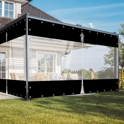 Image de Bâche transparente avec œillets Bâche de couverture imperméable Rideau extérieur 650G/m² Rideau de séparation Bâche de protection contre la pluie Bâche de tente pour garage terrasse jardin balcon,H2.1mx L 2.4m