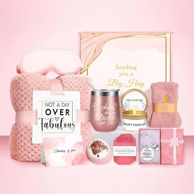 Produktbild von Geschenkset für Frauen mit Kuscheldecke und Edelstahl Weinbecher