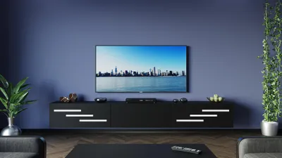 TV Lowboard 300 cm Schwarz Matt mit Weiße Kurze Zierleiste 