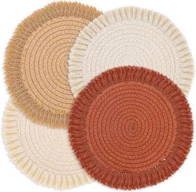 Obrázek produktu pro Kulaté bavlněné prostírky, 33 cm, tepelně odolné, omyvatelné, ve stylu boho
