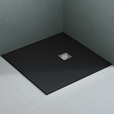 Produktbild von Mai & Mai Duschwanne 100x100x3cm Duschtasse aus Mineralguss Mineralgusswan inkl. Ablaufgarnitur06 Anthrazit Rechteckig DIN-Anschlüsse Geoma09