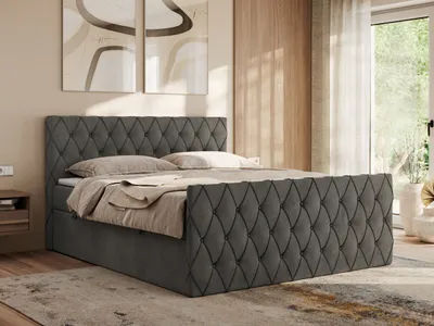 Produktbild von MKS MEBLE Boxspringbett 180x200 mit Bettkasten, Bett 180x200 mit Matratze H4, Boxspringbett 180x200 mit Topper - Miren Duo - Dunkelgrau Velvet - H4