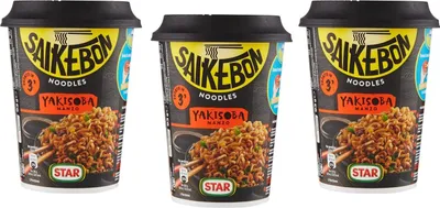 Produktbild von 3x Star Saikebon Noodles Yakisoba Manzo Japanisches Gericht Bestehend aus Nudeln, Fleisch und Gemüse 93g
