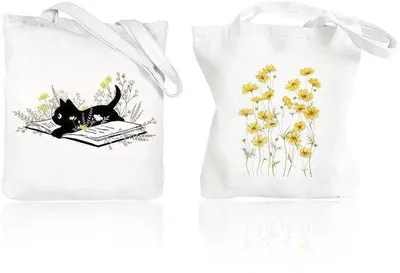 Immagine prodotto di Borse di tela con motivi di gatti e fiori, set da due pezzi