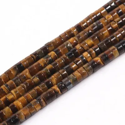 Immagine prodotto di Perle di vetro "tiger's eye", forma piatta e rotonda, dimensioni 4x2 mm, una collana contenente circa 140-150 perline, ideali per la creazione di gioielli