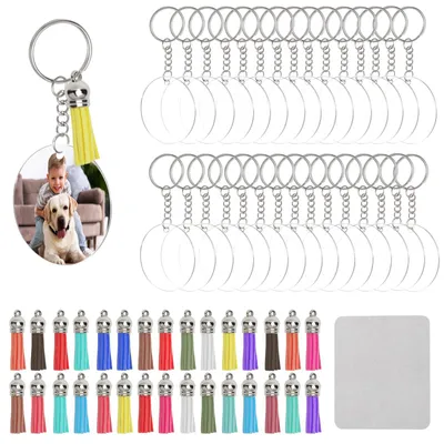 Acryl Schlüsselanhänger DIY Set, 30 Stück, transparent, 50 mm