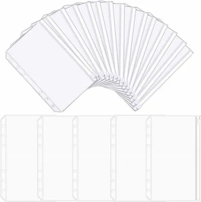 Produktbild von Balení 20 kapes na pořadač A6, průhledné PVC 6 otvorů Kapsy na pořadač Složka na zip Vodotěsné obálky na peníze Levné obálky na notebook A6 Binder Plánovač s volnými listy