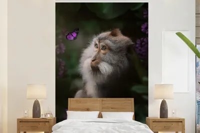 Produktbild von MuchoWow® Fototapete für Wohnzimmer oder Schlafzimmer Wandtapete Vinyl Motivtapete Affe - Dschungel - Schmetterling - Pflanzen - 170x260 cm - Wohnzimmertapete