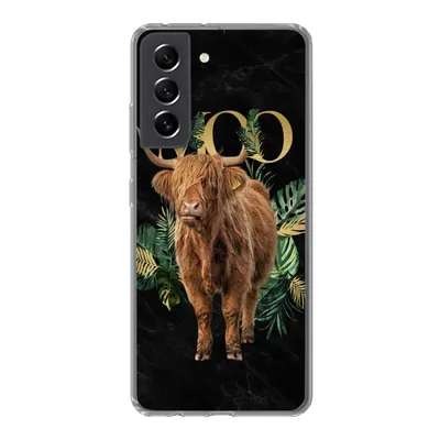 Produktbild von MuchoWow® Handyhülle Schutzhülle Hülle für Samsung Galaxy S21 FE Zauberspruch - Schottischer Hochländer - Pflanzen Silikon Softcase Handy Hülle - Mobiltelefonhülle