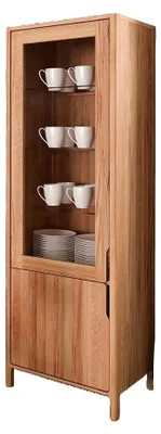 Produktbild von Vitrine Swig aus Kernbuche massiv geölt 59x188 cm mit 1 Tür und 1 Glastür