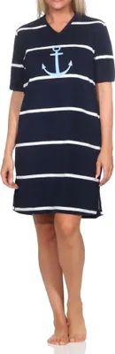 Zdjęcie produktu dla Damska koszula nocna Normann w marynistycznym stylu z motywem kotwicy - również w rozmiarze plus size;navy.56