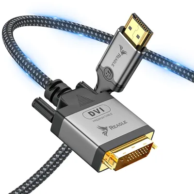 Produktbild von Reagle HDMI auf DVI Kabel 3m – Bidirektional DVI-D 24+1 Full HD 1080p 60Hz vergoldete Stecker Nylon kompatibel PC Monitor TV