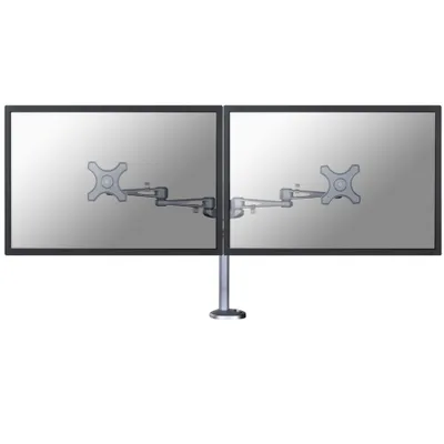 Produktbild von Die NewStar Tischhalterung, das Modell FPMA-D935DG, ist ein Neig-, Schwenk- und drehbare Tischhalterung für zwei Flachbildschirme bis 26" (65 cm). - Bildschirmgröße: 25,4 cm (10 Zoll) bis 68,6 cm (27 Zoll) - max. 12 kg Traglast - Silber
