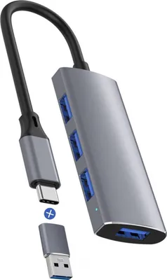 Produktbild von Rolio USB 3.0 Hub - 4 Ports - Inklusive USB C Konverter - USB Splitter - Universal - Funktioniert mit allen USB-C Geräten wie Macbook Pro / Air / iPad Pro / Galaxy / HP / Dell / Lenovo