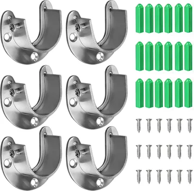 Image de Supports pour tringle à vêtements, 22 mm, lot de 6, en acier inoxydable