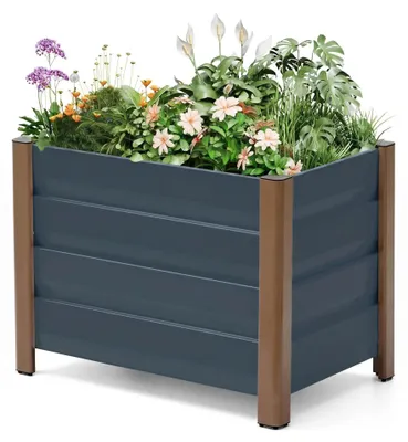 Produktbild von Erhöhtes Hochbeet Pflanzkasten - Blumenkasten 60x40x45 cm - Aluminiumlegierung - Tiefer Boden mit Wasserablauf - Abgerundete, schnittfeste Kanten - Grau