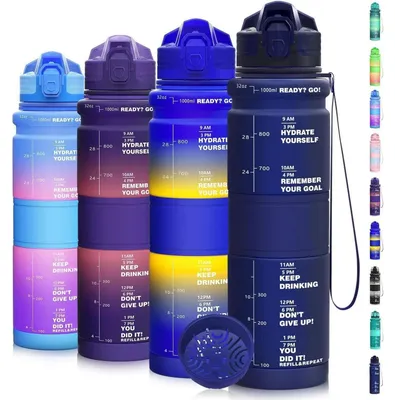 Immagine prodotto di Borraccia per bambini, 500 ml/1 litro, a prova di perdite, senza BPA, in tritan, colore blu scuro, design motivazionale