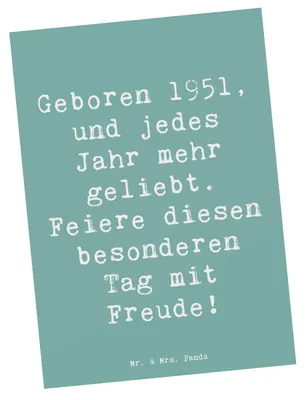 Produktbild von Mr. & Mrs. Panda Postkarte Spruch 1951 Geburtstag - Meeresbrise - Geschenk, Postkarten, Geburtstagsgeschenk, Grußkarte, bildkarte, Fotokarte, Feier, Glückwunsch, geliebt