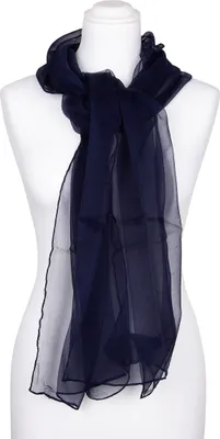 Produktbild von Seidenschal Halstuch Schal Chiffon blau marineblau dunkelblau Seide 180x55cm