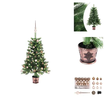 Imagen del producto de vidaXL Árbol de Navidad artificial con luces y adornos, 65 cm, color verde - Árboles de Navidad
