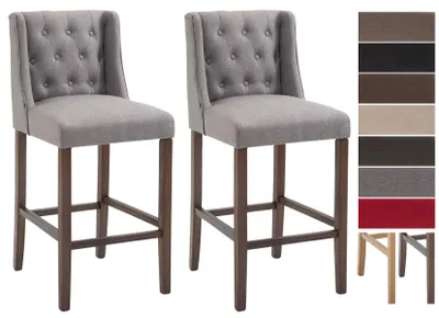 Produktbild von CLP 2er Set Barhocker Cassandra Stoff mit gestepptem Bezug hellgrau Gestell Farbe antik-dunkel