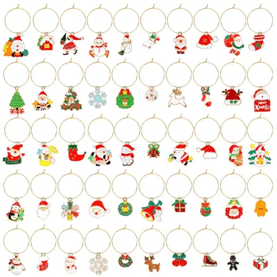 Weinglas-Anhänger 50er Set, Weihnachtsmotive, 2,5 cm Ring