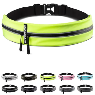 Produktbild von Fitgriff® Laufgürtel für Handy - Lauftasche Jogging, Hüfttasche, Sportgürtel, Running Belt zum Joggen, Laufen, Sport, Fitness - passend für alle Smartphones (Neon Yellow, 62-90cm Bauchumfang)