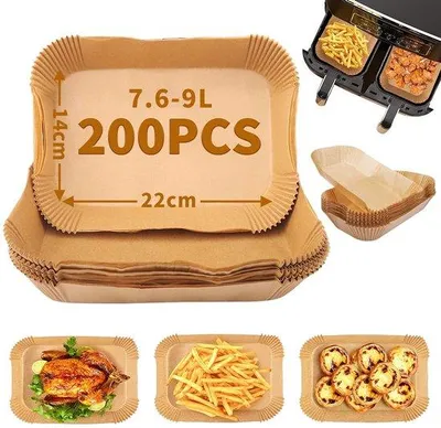 Image de Papier pour friteuse à air chaud 22 x 14 cm, 200 feuilles, jetable, antiadhésif, rectangulaire, imperméable, oléofuge