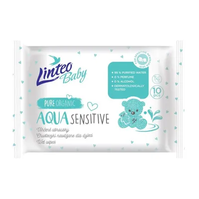 Obrázok produktu pre Detské vlhčené obrúsky Linteo Baby AQUA SENSITIVE 10 ks