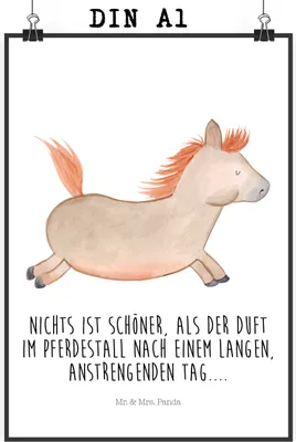 Produktbild von Mr. & Mrs. Panda Bild Pferd Springen DIN A1 - Weiß - Geschenk, drucke, Wanddekoration, Reiten, Kunstdruck, Pferdestall, Bauernhof, poster, Pferde, Pony, Stall, Wandbild
