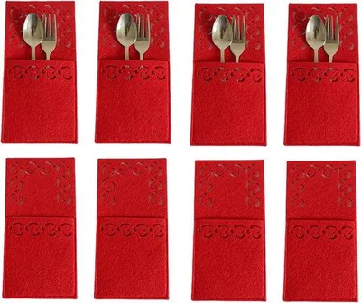 Produktbild von Weihnachtstischdeko 8-teilig, wiederverwendbare Veltbesteckservietten, rot, klein