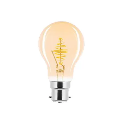 Image de Ampoule LED à filament spiralé, forme poire, 2,5 W, B22, dorée, A60, blanc très chaud 2000 K