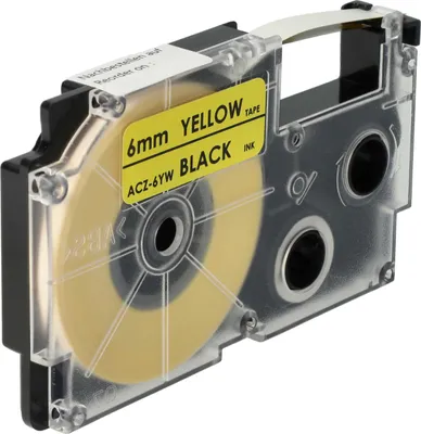 Produktbild von vhbw Schriftband-Kassette kompatibel mit Casio KL-300, KL-70E, KL-200E, KL-60, KL-7400, KL-7000, KL-7200 Etiketten-Drucker 8m x 6mm Schwarz auf Gelb