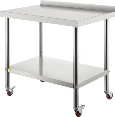 Produktbild von Arbeitstisch Edelstahl Edelstahltisch mit höhenverstellbarer Ablage Küchentisch mit 4 Universalrädern und Aufkantung 91,4 x 61 x 89 cm