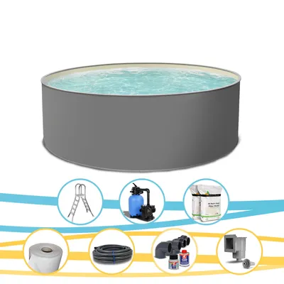 Produktbild von Rundpool EDITION GRAU Stahlwandpool rund 300 x 120 cm Komplettset Platin