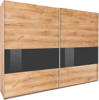 Produktbild von Schwebetürenschrank Bramfeld Kleiderschrank Ausfürung wählbar,Plankeneiche / Grauglas,270x64x236cm