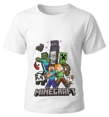 Produktbild von Minecraft Gamer Creeper Kinder T-Shirt Kurzarm Shirt Baumwolle - Weiß, 140