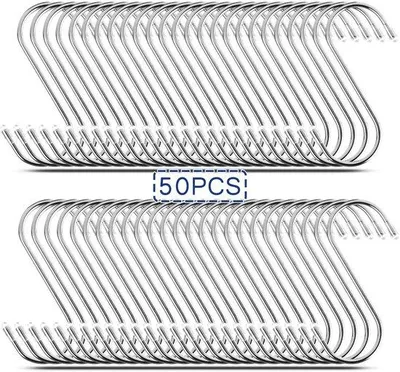 Obrázok produktu pre Uniqoos® Sada 50 háčikov "S" z nerezovej ocele, 11 cm, 4 mm, s nosnosťou do 25 kg – univerzálne závesné háčiky vhodné do kuchyne, kúpeľne a garáže