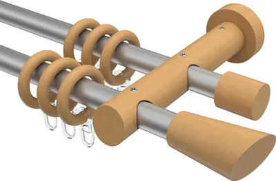 Produktbild von Interdeco Gardinenstange / Vorhangstange Silbergrau / Buche lackiert, Typ Talena Bero (Konus Schräge), 20 mm Ø 2-läufig, 200 cm
