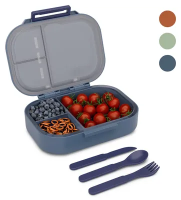 Produktbild von Schmatzfatz Brotdose – BPA-Freie Bento-Box Für Kinder, 3 Fächer, Spülmaschinenfest, Inkl. Besteck, Snackbox Mit Fächern, Porzellanblau, Langlebig Und Leicht, Perfekt Für Kindergarten Und Reisen