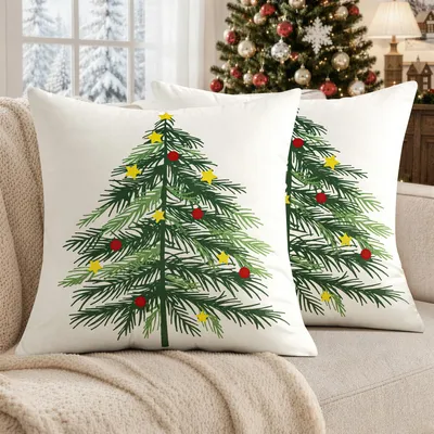 Samt-Kissenbezüge 40x40 cm, weiß, Tannenbaum, 2er-Set